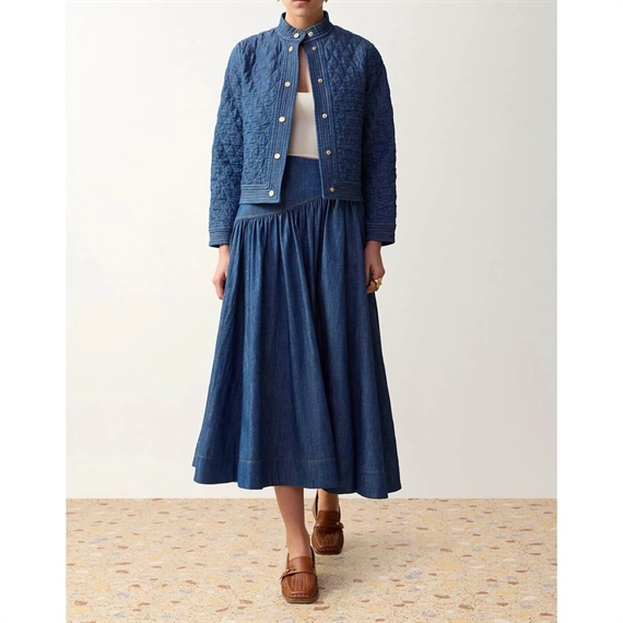 Zimmermann Echo Denim Midi Nederdel, Railway Blue